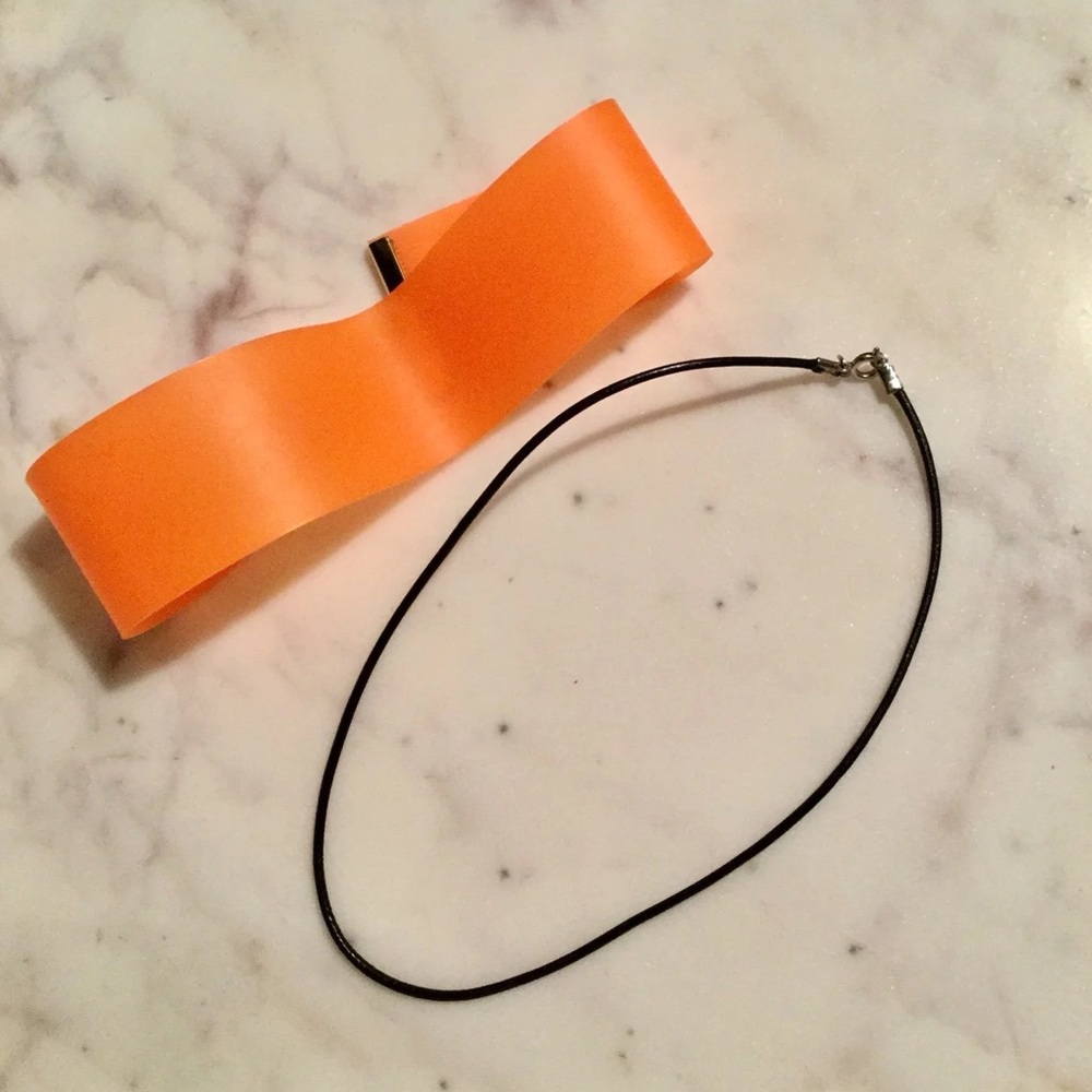 orange choker & black leather choker necklace
